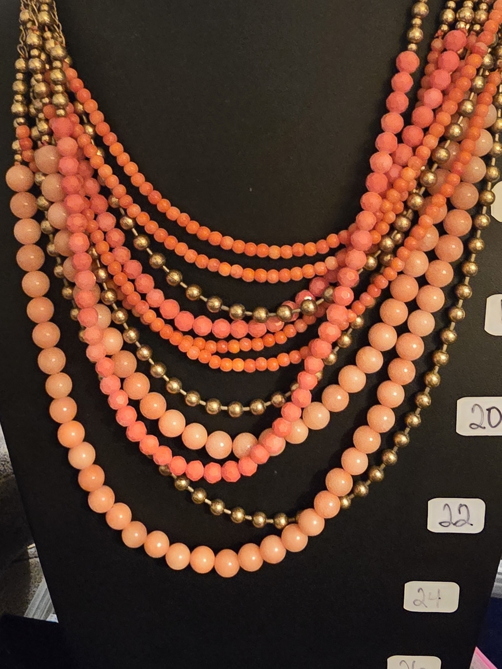 STELLA and DOT Multi-Strand Coral and Gold Beaded Necklace - Women Jewelry